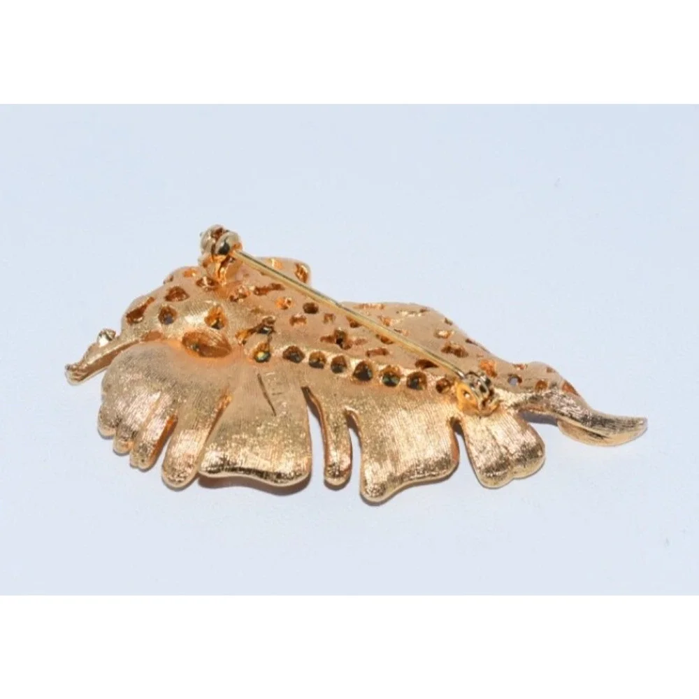 Swarovski Crystal BSK Brushed and Shiny Gold Plated Leaf Statement Brooch